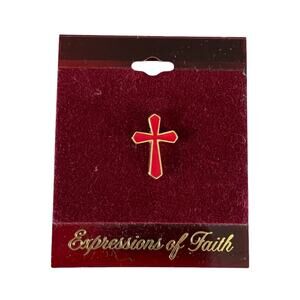 Vintage Expressions of Faith Red and Gold Cross Pin Christian